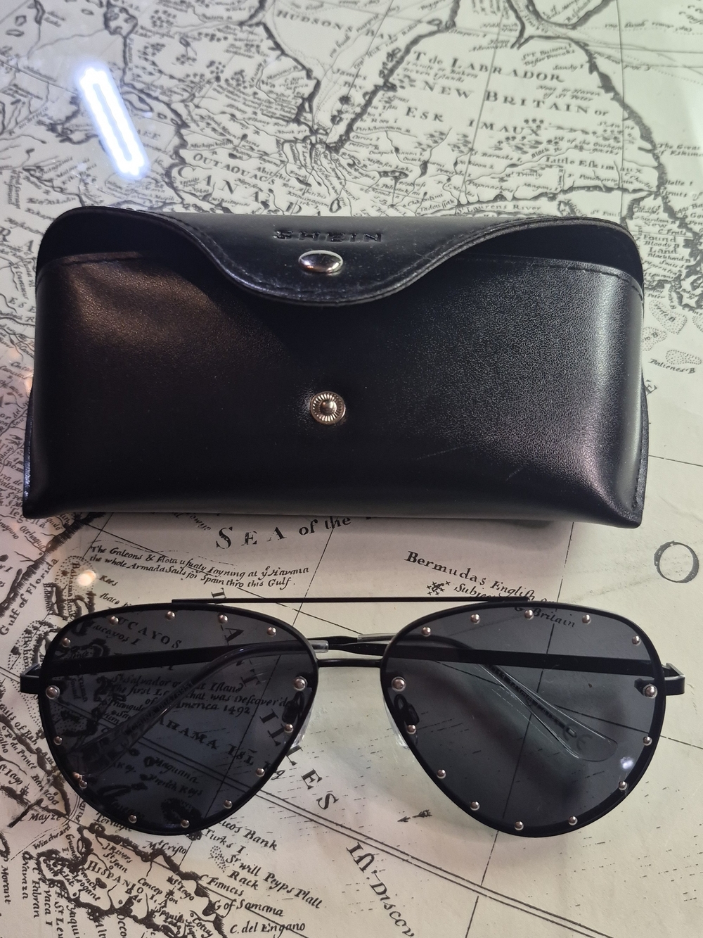 SHEIN Black Studded Aviator Sunglasses